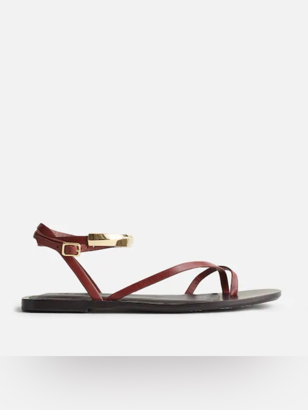 Madewell Burgundy Leather Strappy Sandals with Gold Buckle - Picture 2 of 7